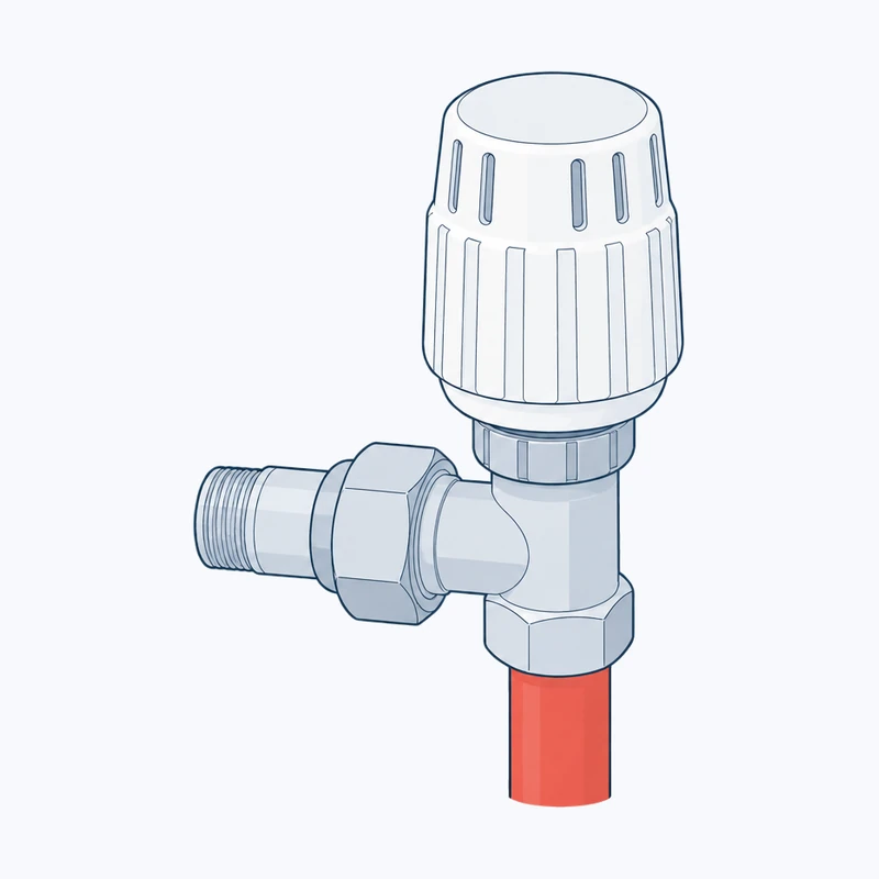 Drawing of a radiator valve with a thermostatic head